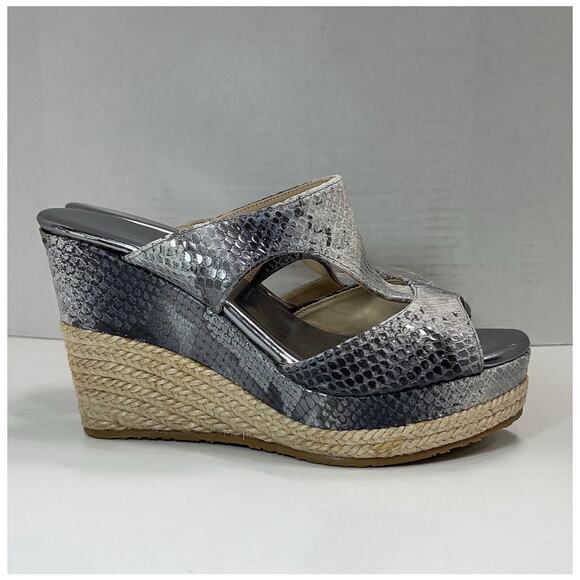 NEW Jimmy Choo Pecane Gray Silver Snake Print Wedge EU 37.5 - Picture 14 of 16
